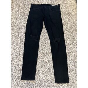 Rag & Bone Men's Black Skinny Jeans 36x 34 Black Denim Distressed Mid Rise
